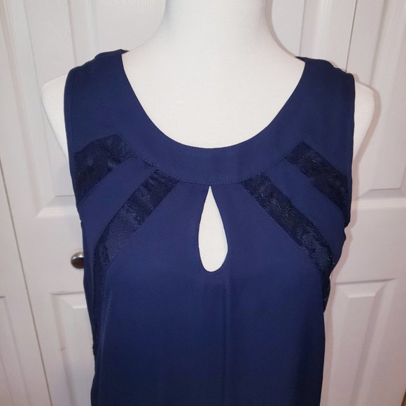 Simple Navy Blue Dress with Lace - Picture 2 of 8